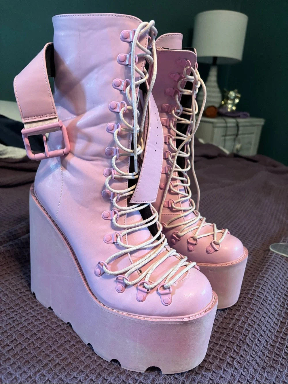 Sugar Thrillz Pink Lace-Up Platform Boots
